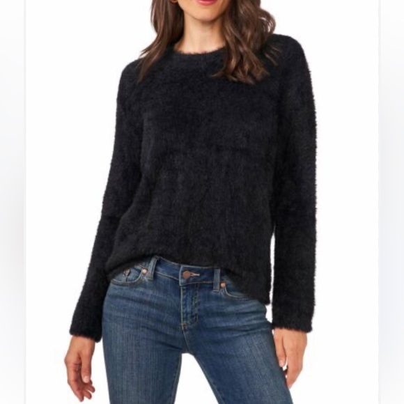 NWT Sam and Jess Black Fuzzy Pullover Crewneck Sweater Size XS - Picture 1 of 11
